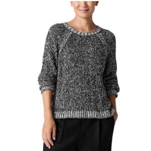 Eileen Fisher Peruvian Organic Cotton Boucle Crew Neck Top black white size M